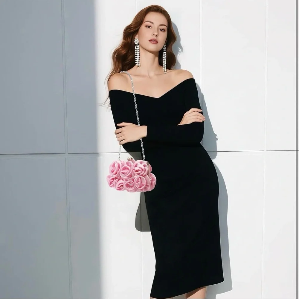 Women Evening Clutch Bag Floral Satin Small Purses with Detachable Strap